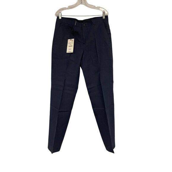 Zara Mens Dress Pants linen EU 42 US 32 Navy Blue Straight Trouser 4018/408 NWT